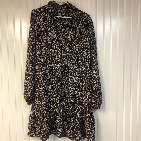 Draper James Long Sleeve Button Down Dress Black Floral Medium Tie Waist - Picture 1 of 5